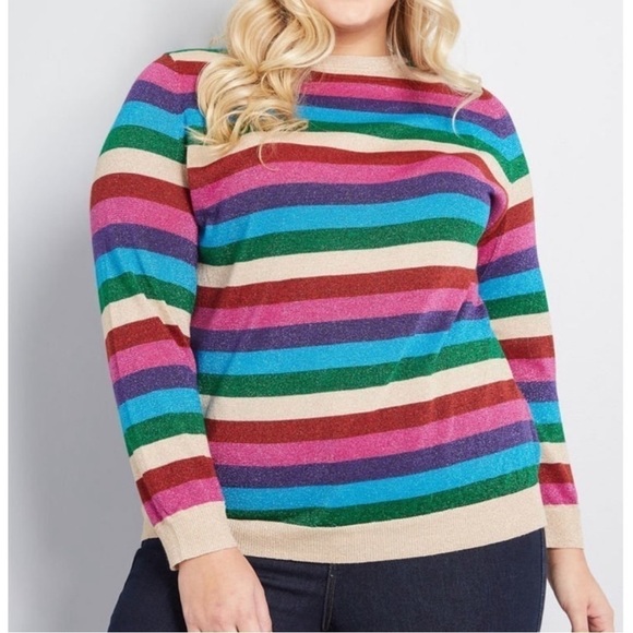 Modcloth Sugarhill Brighton Alex Rainbow Stripe Metallic Sweater Plus Size 20 - Picture 1 of 12